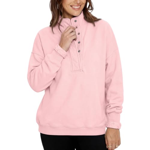 Oversized Sweatshirt for Women Fleece Mock Neck Button Oversized Pullover - image 2