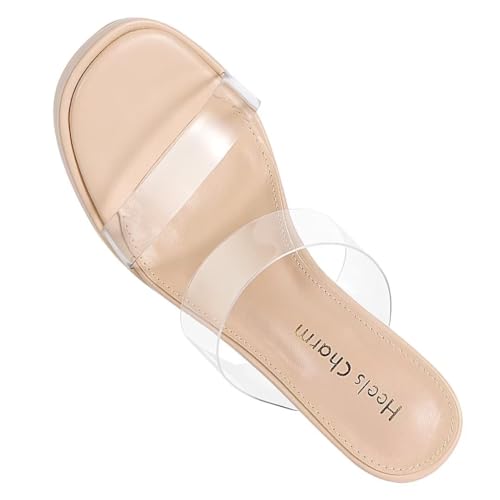 Heels Charm Women's Platform Heels Clear Chunky Block Heeled Sandals Open Toe Two Strap Slip On Block High Heel Sandal Dress Dancing Sandals Daily Work Party Shoes4