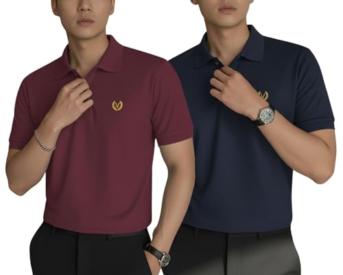Image of MACK JONNEY Men's Solid Polo T-Shirt | Premium Cotton Blend | Regular Fit | Short Sleeve | Collared Casual Wear|Pack of 2 -MJ-157