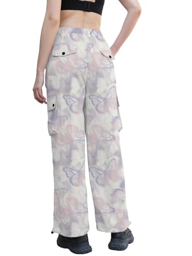 Image of Cromoncent Cargo Pants Girls & Women Parachute Pants Y2K Baggy Rave Clothes Waterproof with Pockets