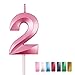 Number 2 Birthday Cake Candles, 3D Shape Number Birthday Candle, 2nd Birthday Cake Topper Decorations (Pink)