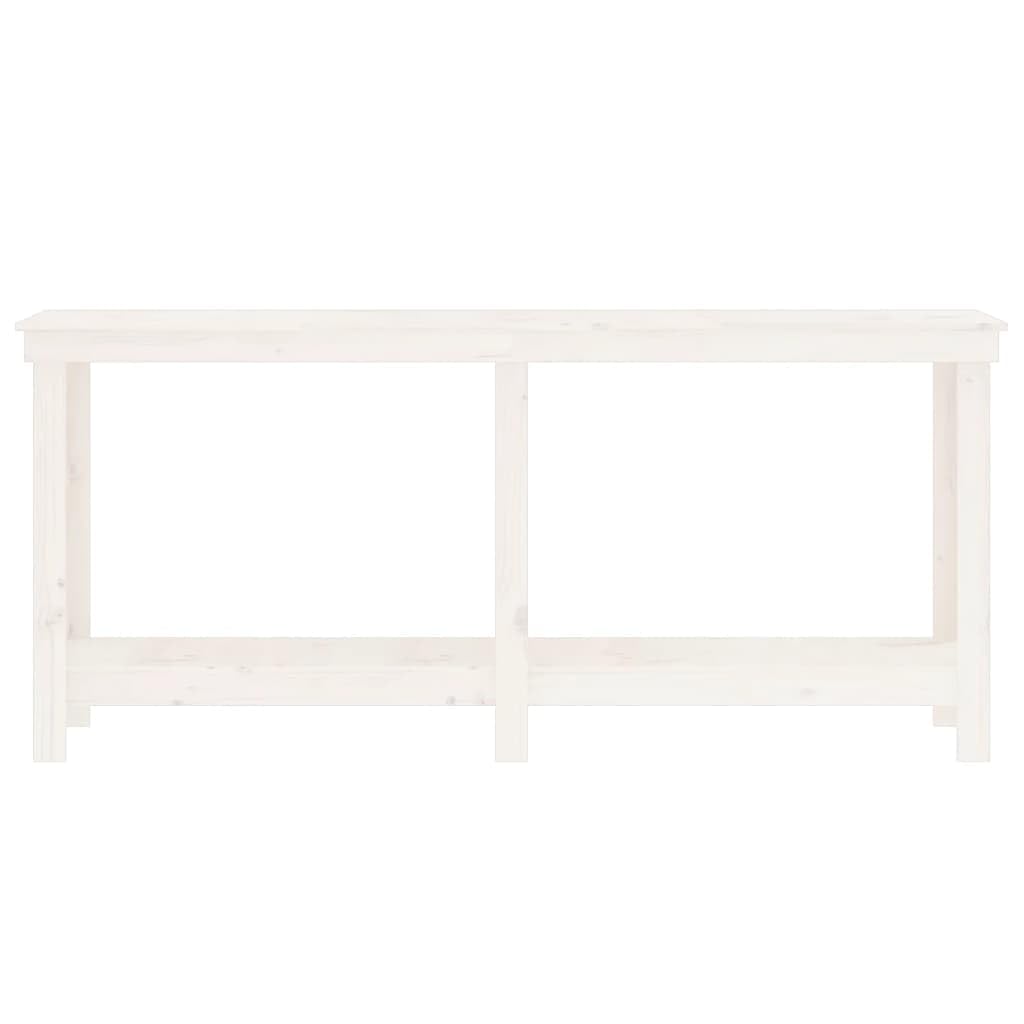 Banco de trabajo de madera maciza de pino blanco, 180 x 50 x 80 cm, mesa de trabajo con estantes, marco de madera estable para garaje, incluye soporte de pared e instrucciones de montaje (idioma