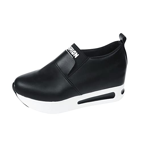 Casual Women's Non Slip Solid Internal Increase Color Slip On Thick Sole Breathable Work Shoes Men S Casual Shoe (Black, 7)