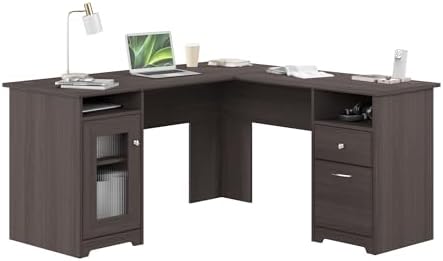 Bush Home Cabot 60W L Shaped Computer Desk with Storage in Heather Gray, 60-inch Corner Table with Drawers for Home Office Workspace - 5