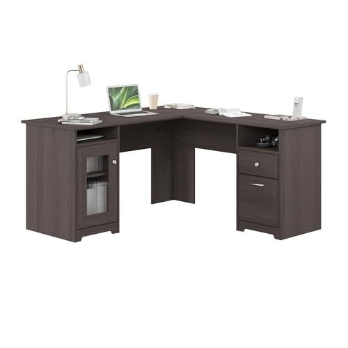 Bush Home Cabot 60W L Shaped Computer Desk with Storage in Heather Gray, 60-inch Corner Table with Drawers for Home Office Workspace