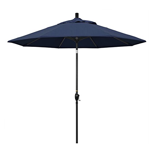 California Umbrella GSPT908302-48080 9' Round Aluminum Market, Crank Lift, Push Button Tilt, Black Pole, Sunbrella Spectrum Indigo