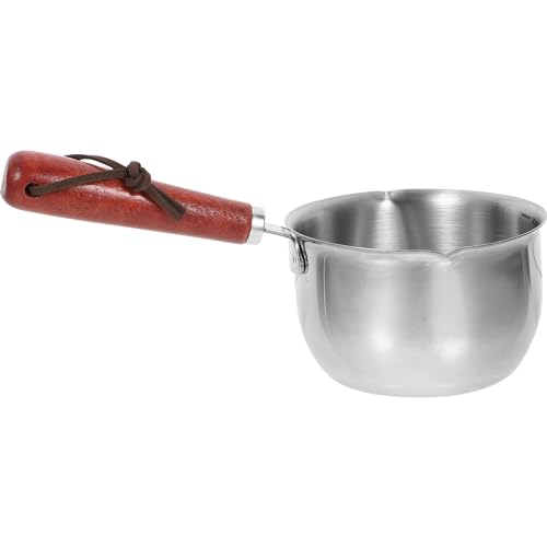 MAGICLULU Mini Milk Warmer Pot 300ml Butter Warmer Stainless Steel Small Saucepan with Wood Handle and Spout Milk Cheese Pot Pouring Oil Pans for Soup Coffee Chocolate Sauce