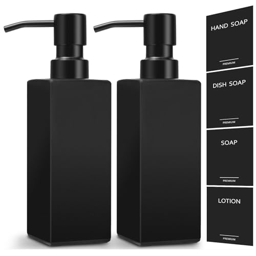 Image of GMISUN Black Soap Dispenser Bathroom, Glass Hand Soap Dispenser with Stainless Steel Pump, 12 fl oz /350ml Refillable Dish Dispensers for Kitchen, Modern Liquid Lotion Bottles for Bathroom Countertop