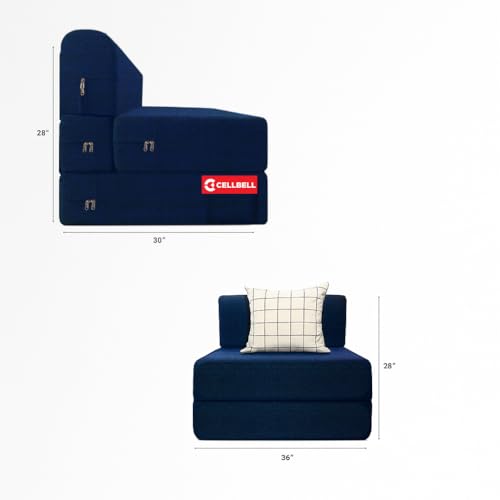 Image of CELLBELL Comfy Sofa Cum Bed 3x6 Feet | Foldable Dual Use Couch Bed with Soft Cushions, Washable Fabric Cover & Sturdy Frame | Space Saving Modern Design for Living Room, Bedroom Guest Use (Navy Blue)