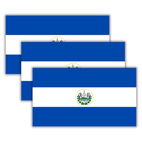 Image of El Salvador Flag Vinyl Flag Stickers, Car Decals, Waterproof Indoor Outdoor, Laptop Stickers, Car Bumper, Salvadorian Flag, 5 x 3 Inches, Set of 3