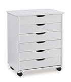 Linon Home Decor Products Corinne Six Drawer Wide, White Wash Rolling Cart