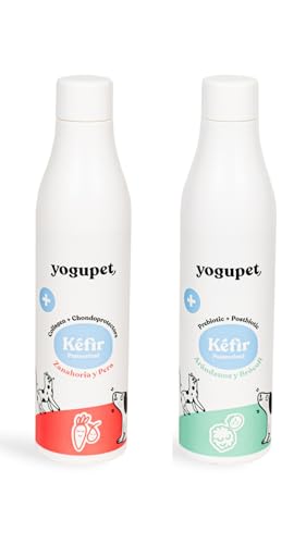 Yogupet Kéfir Mix - Kefir para Perros y Gatos - probióticos para Perros y Gatos 200ml 4 Kéfir Arándanos y Brocoli + 4 Kéfir Pera y Zanahoria