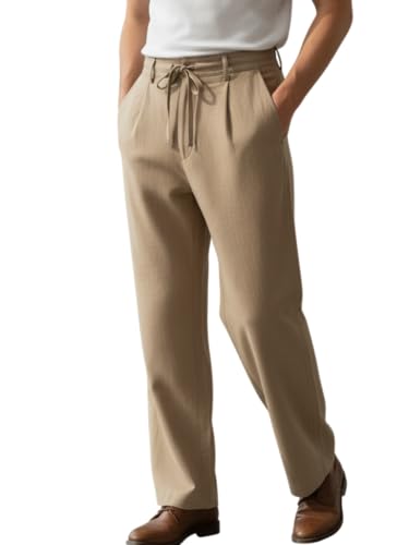 Image of Rigo Men Linen Straight Fit Korean Pants | Cotton Linen Regular Size Casual Trousers