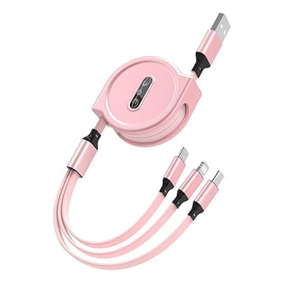 Image of THE BATTERY STORE Original IMPRO V2 3 in 1 High Speed Rectatable USB Type C Cable | 1.2m Copper Braiding Cable | Supports All iPhone-Type C-Android Phones (Pink)(APR8)
