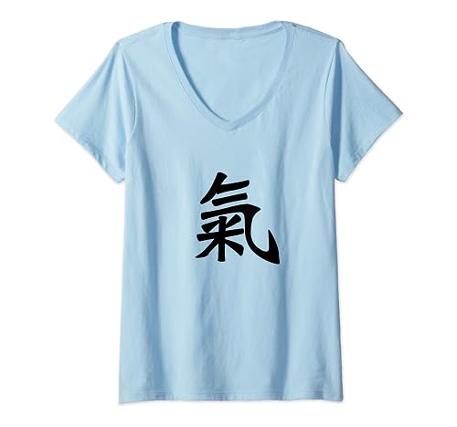 Qi Energy (Qigong) Calligraphie traditionnelle Kanji T-Shirt avec Col en V