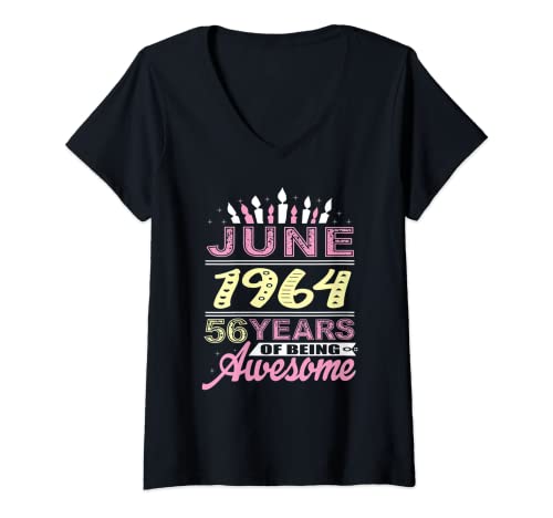 Mujer Junio 1964 56 años 56 cumpleaños vela romántica mujeres Camiseta Cuello V