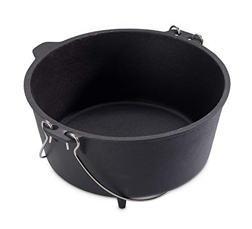 Echtwerk EW-GE-1225 Dutch Oven BBQ Kochtopf ca. 8 L, Bereits eingebrannt - preseasoned, Deckel mit Edelstahl Henkel als Pfanne nutzbar, Grilltopf für Indoor und Outdoor, Big-Edition, Gusseisen