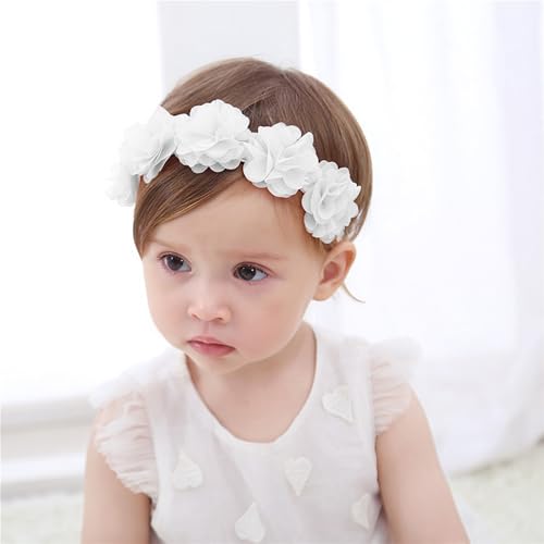 Lace Floral Headbands for 4-24 Months Baby Girls Elastic Wide Hair Band Toddler Newborn Infants Birthday Party Shower Hair Accessories (White flower, Free)