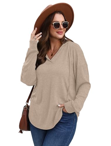 Image of Sampeel Hoodies for Women Trendy Fall Fashion 2025 V Neck Oversized Sweatshirt Plus Size Tops Clothes