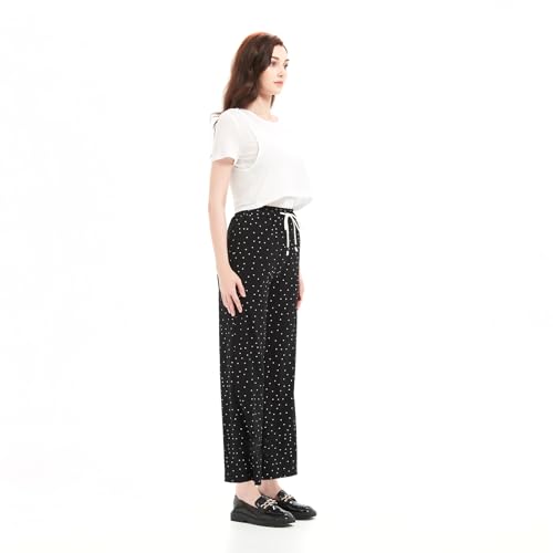 Womens High Waist Wide Leg Pants Polka Dot Summer Pull-On Lounge Travel Casual Lightweight Trousers2