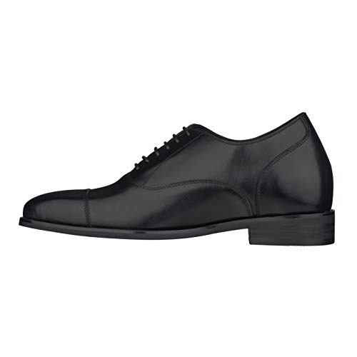 CALTO Men's Invisible Height Increasing Elevator Shoes - Black Premium Leather Lace-up Super Lightweight Formal Oxfords - 3 Inches Taller - S3032 - Size 7 D(M) US3