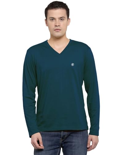 Image of Friskers Men's V-Neck Full Sleeves T-Shirt Blended Cotton with Elastane