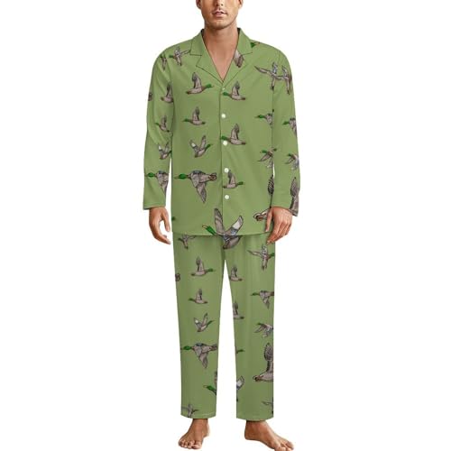 Mallard Duck Classic Men's Pajama Set Button Down Sleepwear Warm Long Sleeve Loungewear