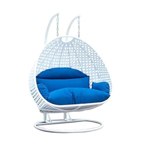 Image of Big White Swing with Stand & Blue Cushion & Hook for Furniture Outdoor /Indoor /Balcony /Garden /Patio