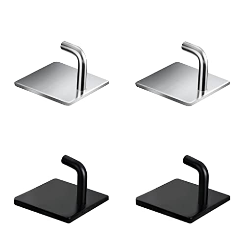 4 Stück selbstklebende Haken - Hochbelastbare klebrige Kleiderhaken Wasserdichte Handtuchhaken für Schlafzimmer Badezimmer Büro Kein Bohrer Kleber erforderlich SUS304 Edelstahl (Quadratisch) Cover