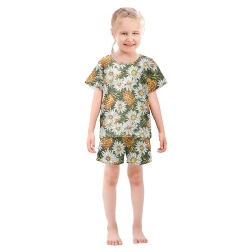 ALAZA Daisy Flowers Pineapples Pajama Set Short Sleeve Sleepwear Soft Lounge Nightwear3