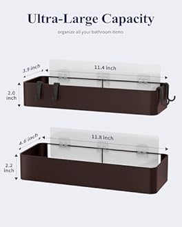 Kitsure Shower Caddy - 2 Pack Adhesive Shower Organizer, Rustproof Metal Shelves, No-Drill Bathroom Organizers and Storage, Brown, Large