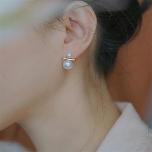 Bi&Yamigeo Double Pearl Drop Stud Earrings,White Round Pearl Pendant Dangle Jewelry for Wedding Bridal Bridesmaid Birthday for Women3