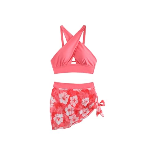 omiinitio Traje de baño de dos piezas con falda de natación de cintura alta, parte superior de soporte con falda, traje de baño dividido transparente, conjunto de tankini de moda para la piscina