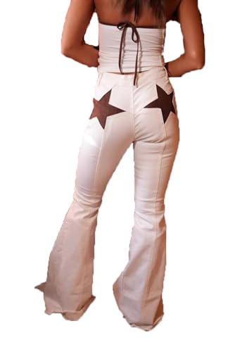 Tempura Bell Bottom Jeans for Women Back Stars Embroidery Skinny Bell Bottom Raw Hem Denim Pants