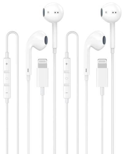 2 Pack Apple MFi Certified Wired Earbuds for iPhone, Lightning Headphones
