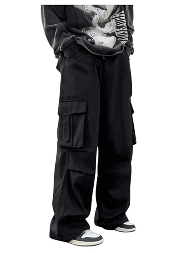 Verdusa Men's Cargo High Waist Pants Ruched Loose Trousers with Pockets