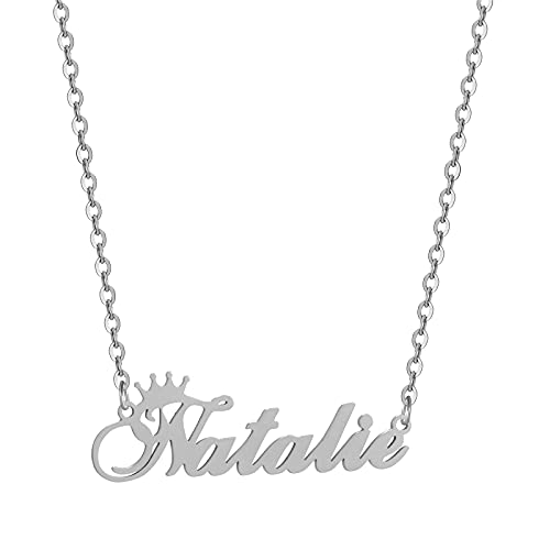 Custom Silver Name Necklace Personalized for Women, Customized Chains Name Pendants Necklaces Personalized Name Necklace with Crown for Women Girl Gift,Natalie Necklace