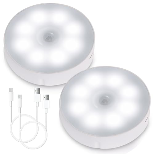 Motion Sensor Lights Indoor, 2pcs Wireless LED Rechargeable Wall Night Light, Portable Energy-Efficient Night Lights for Stairways, Corridors, Wardrobes, Kitchens, Toilets, Gardens, Kid's Rooms(White)