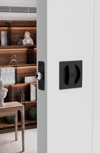 Image of goldenwarm Pocket Door Lock 2 Pack for Bed /Bath, Matte Black Contemporary Privacy Square Pocket Door Hardware, Flush Pocket Door Latch(2-3 /8 inch Backset)