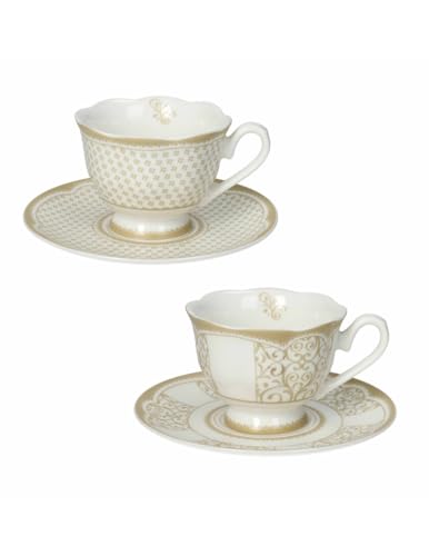 BRANDANI Set 2 Tazzine Caffè Bianco e Oro Golden Eye In New Bone China 51201