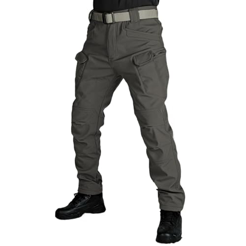 Fleece Lined Cargo Pants for Men Winter Windproof Work Pants with Pockets for Outdoor Hiking Hunting Tactical Pants
