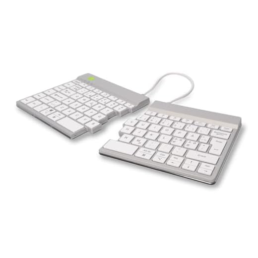 R-Go Teclado Split, Bluetooth 5.0, con Software antirSI, diseño ergonómico con Teclado Dividido, Controles Multimedia, diseño QWERTY Nodic, Compatible con Windows/MacOS, Color Blanco