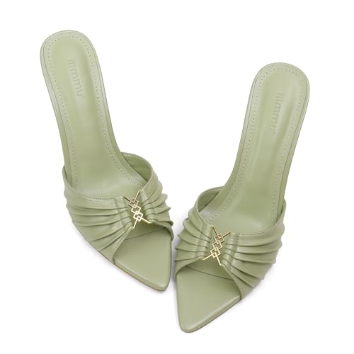 Image of iiimmu 3.5 IN Stiletto Mules High Heels with Pointed Peep Toe Heeled Sandals Faux Leather