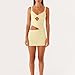 Baynoyia Women Sexy Cutout Mini Dress Spaghetti Strap Backless V-Neck Patchwork Bodycon Short Dress Party Cocktail (Yellow, M)