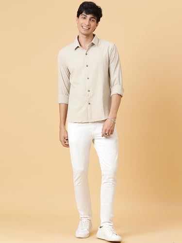 Image of KOTTY Men's Textured Casual Shirt - Long Sleeve||Button-Down Collar||Classic Fit