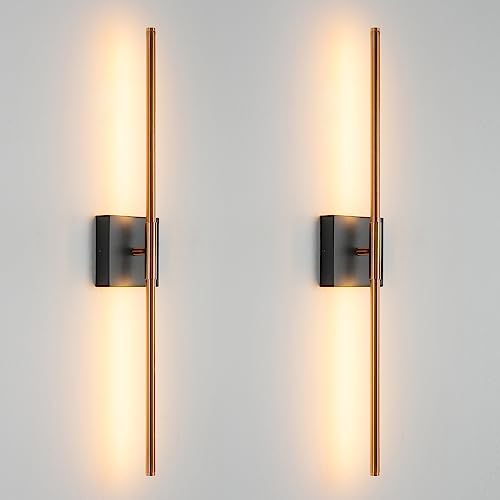 Wall Sconces Set of 2 Led Wall Sconce Black and Brass Gold Wall Sconces 3000K Wall Light Bathroom Sconces Wall Lighting Applique Murale Interieur Wall Lamp Luminaire Mural Lampe Murale by KUZZULL - Used condition - CA$94.99