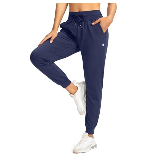 G Gradual Women's Joggers Pants with Zipper Pockets High Waisted Athletic Tapered Sweatpants for Women Workout Lounge (Navy, Large)