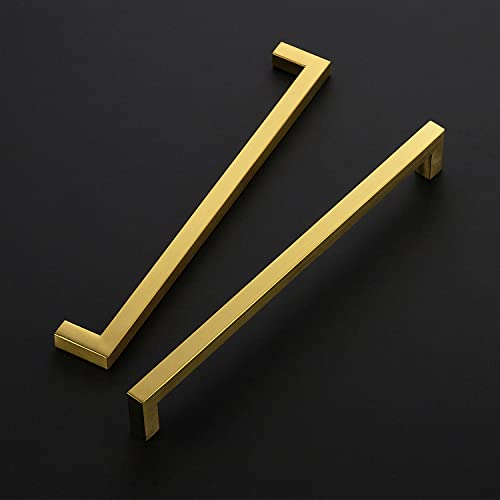 Image of Ravinte Brushed Brass Square Cabinet Handles Drawer Pulls 10 Inch 12 Pack | Screws Included, Square Bar Grip, Smooth Touch, Stainless Steel, Easy Installation, For Cupboards, Drawers, Dressers, Cabinet