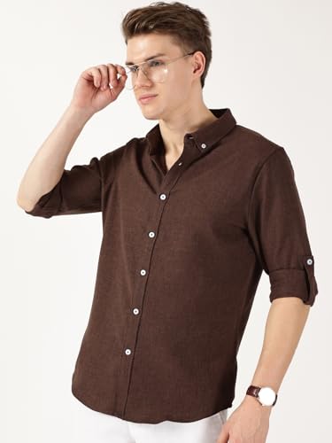 Image of Thomas Scott Men's | Solid | Textured Fabric | Full Sleeve | Slim Fit | Polyester-Blend | Spread Collar | Casual Shirt