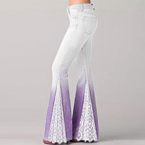 Womens Vintage Flare Denim Pant Trendy Gradient Lace Splicing Bell Bottom Jeans Curvy Slim Butt Lifting Skinny Jeans2
